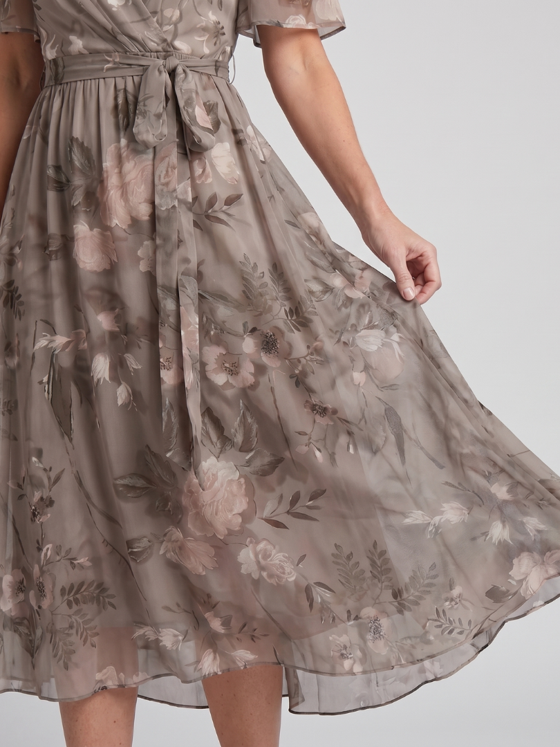Robe Midi Femme à Manches Flottantes avec Col V Lucyle