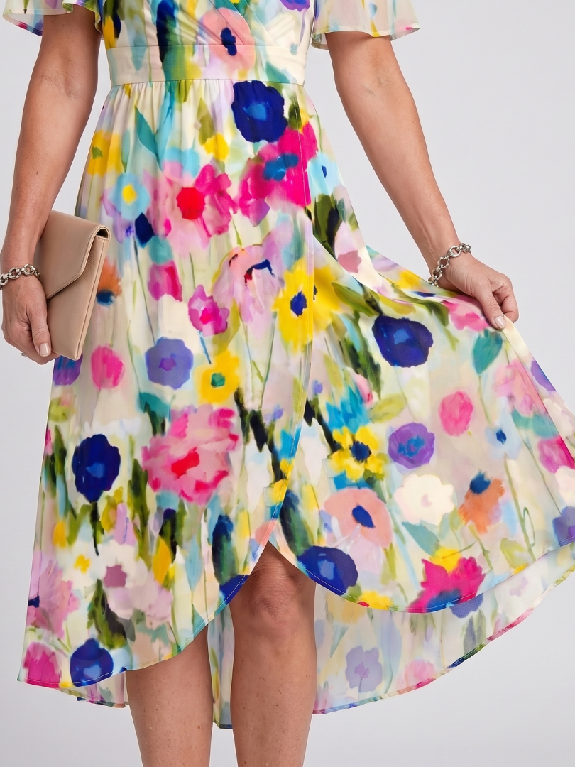 Robe Midi Femme à Manches Flottantes avec Col V Lucyle