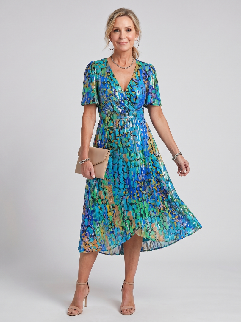 Robe Midi Femme à Manches Flottantes avec Col V Lucyle
