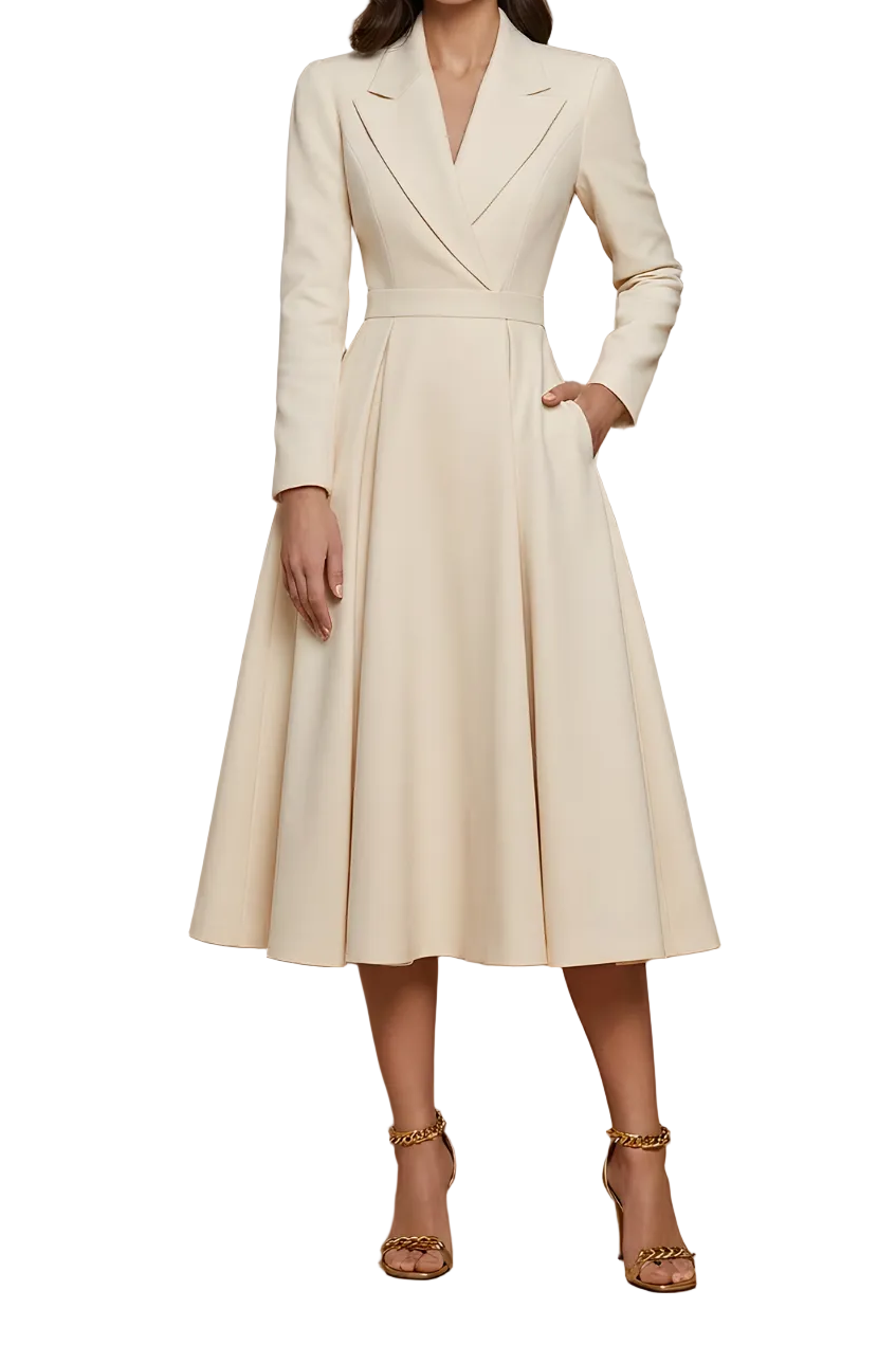 Robe Midi Femme avec Ceinture et Manches Longues Lucyle
