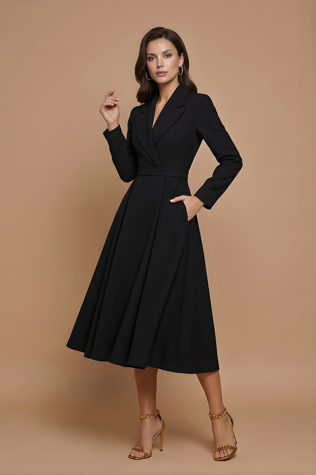Robe Midi Femme avec Ceinture et Manches Longues Lucyle