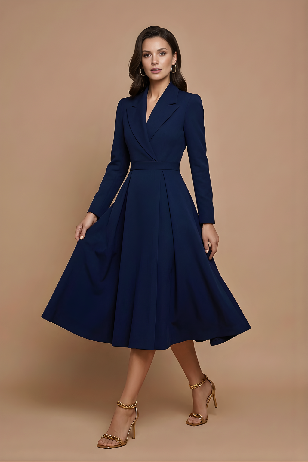 Robe Midi Femme avec Ceinture et Manches Longues Lucyle