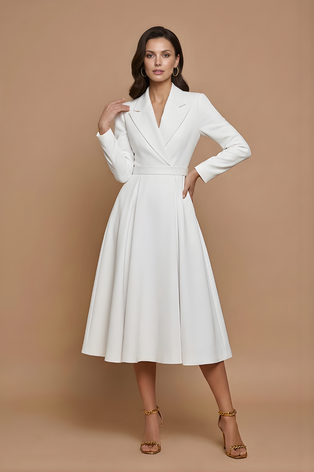 Robe Midi Femme avec Ceinture et Manches Longues Lucyle