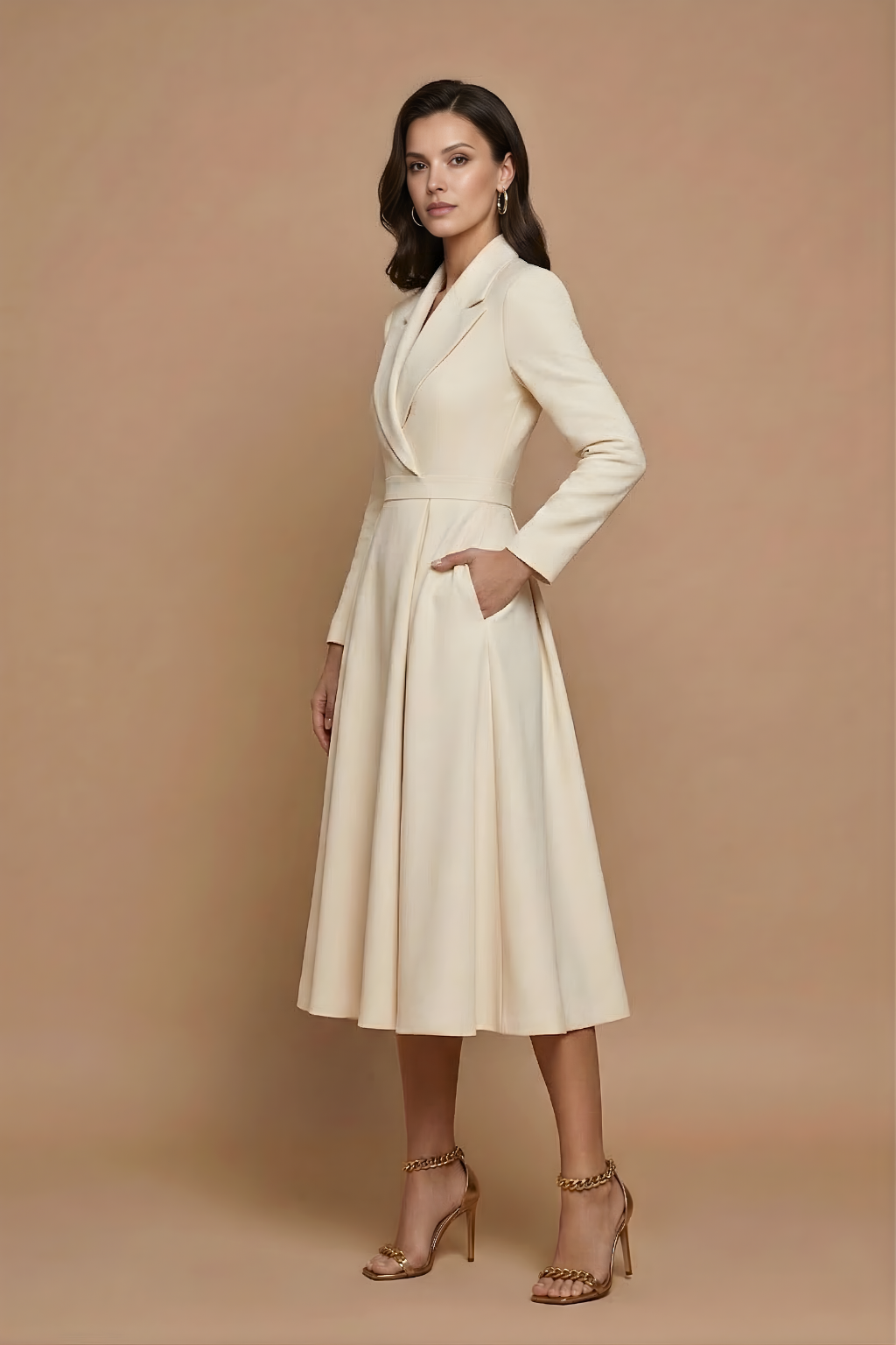 Robe Midi Femme avec Ceinture et Manches Longues Lucyle