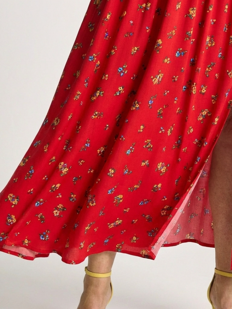Robe Midi Femme avec Col Carré et Manches Bouffantes Lucyle