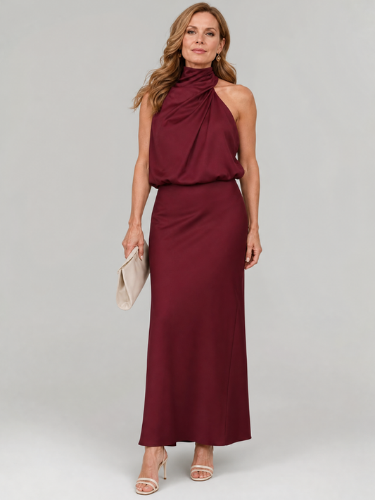 Robe Midi Femme avec Col Drapé Élégant Lucyle