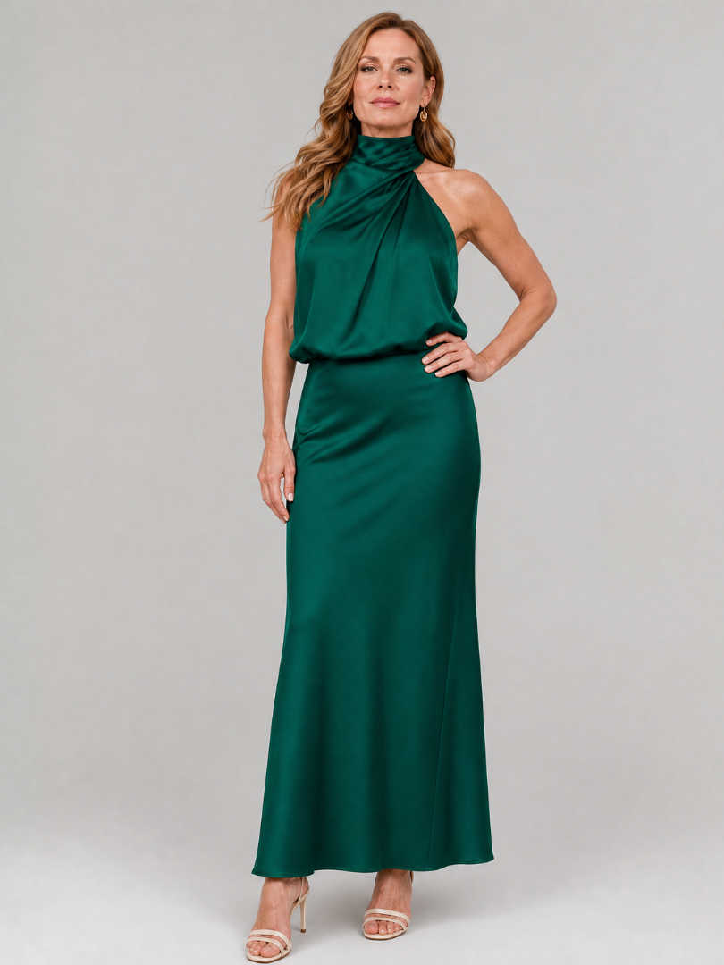 Robe Midi Femme avec Col Drapé Élégant Lucyle