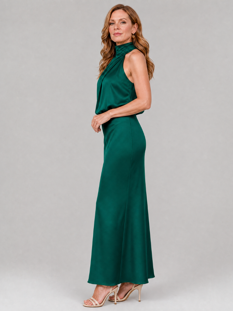 Robe Midi Femme avec Col Drapé Élégant Lucyle