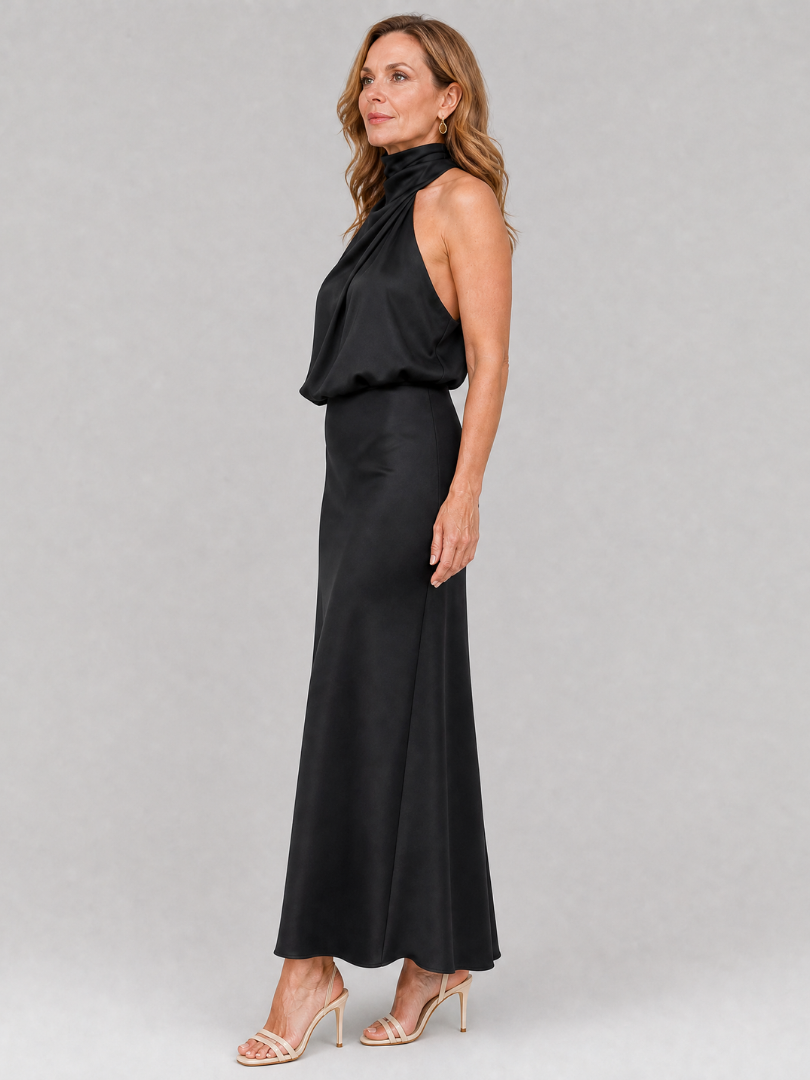 Robe Midi Femme avec Col Drapé Élégant Lucyle