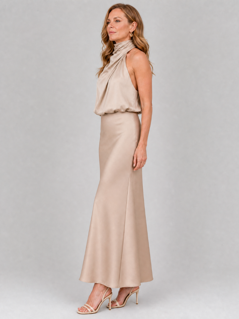 Robe Midi Femme avec Col Drapé Élégant Lucyle