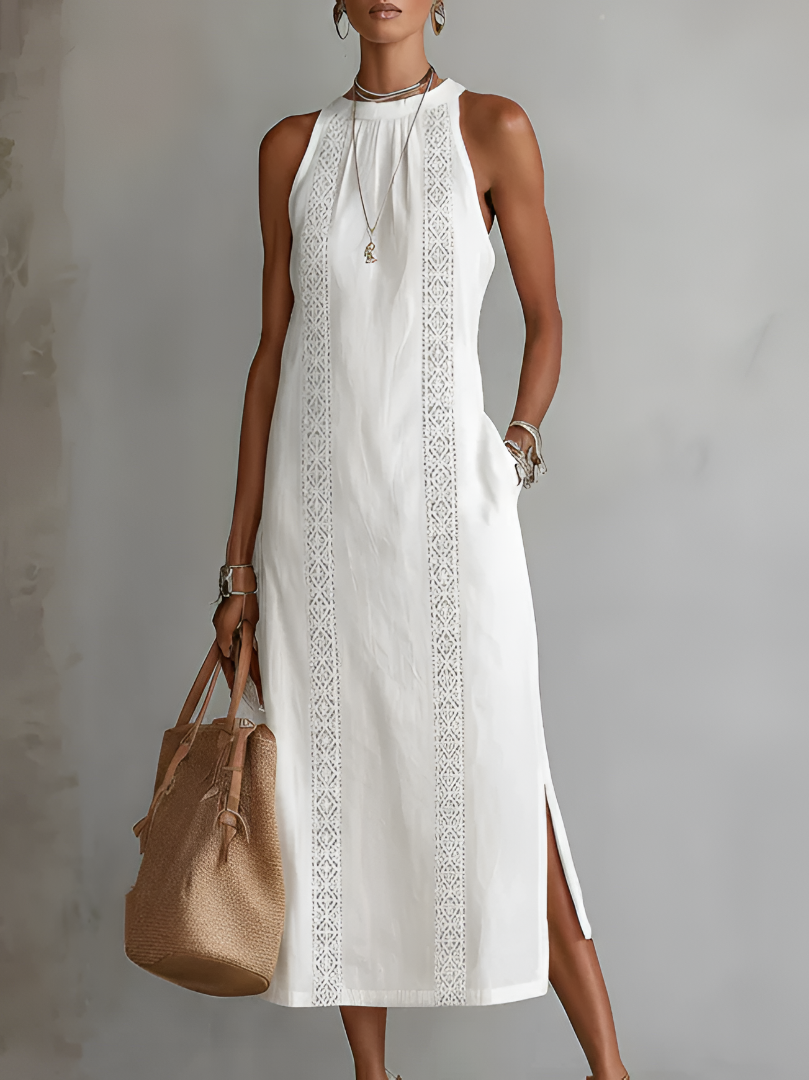 Robe Midi Femme avec Col Mao et Coupe Ample Lucyle