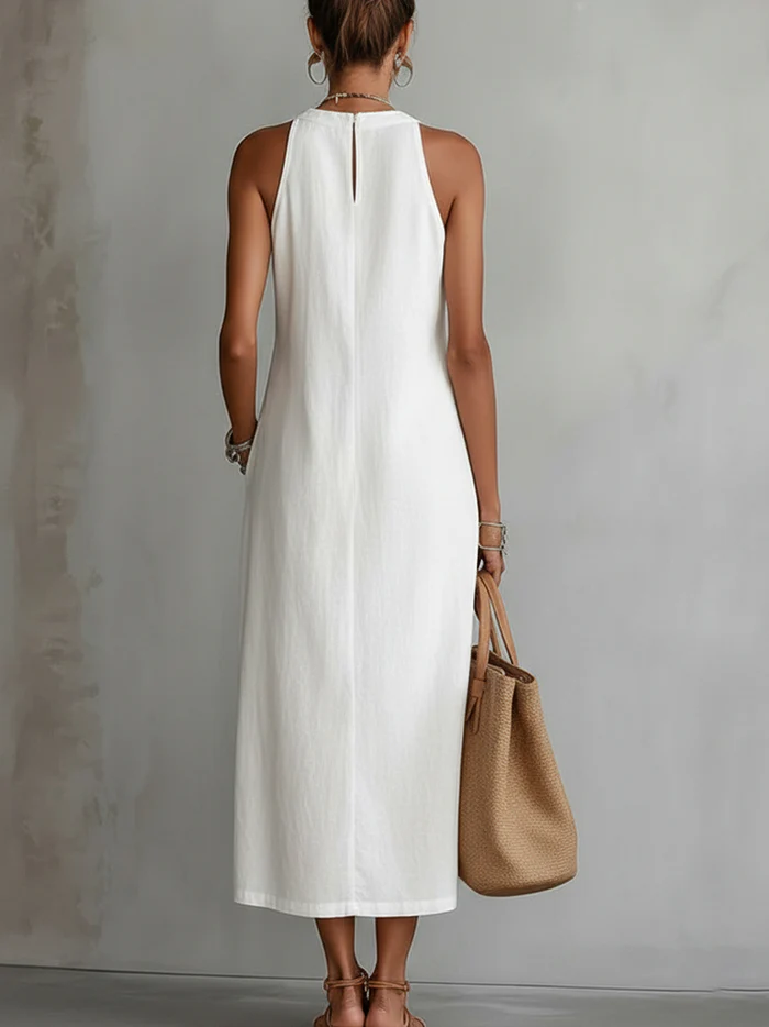 Robe Midi Femme avec Col Mao et Coupe Ample Lucyle