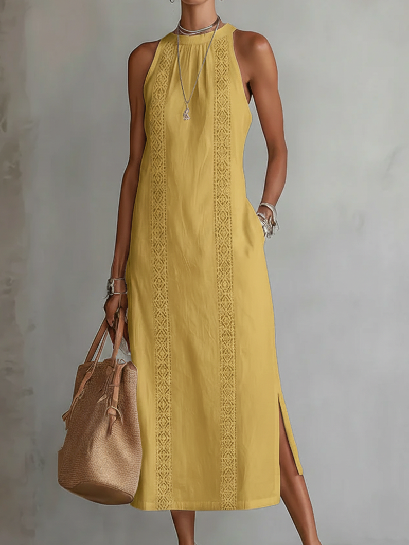 Robe Midi Femme avec Col Mao et Coupe Ample Lucyle