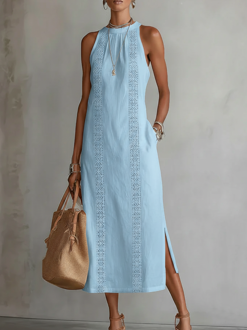 Robe Midi Femme avec Col Mao et Coupe Ample Lucyle