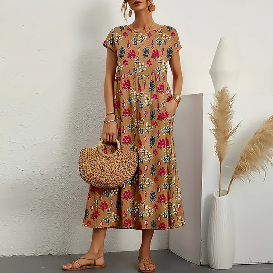 Robe Midi Femme avec Col Rond en Lin Lucyle