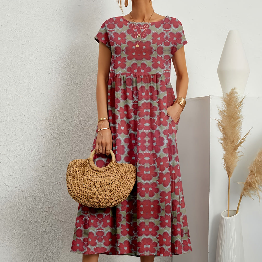 Robe Midi Femme avec Col Rond en Lin Lucyle
