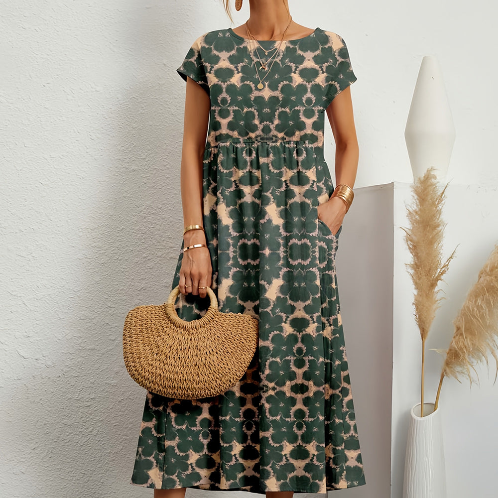 Robe Midi Femme avec Col Rond en Lin Lucyle