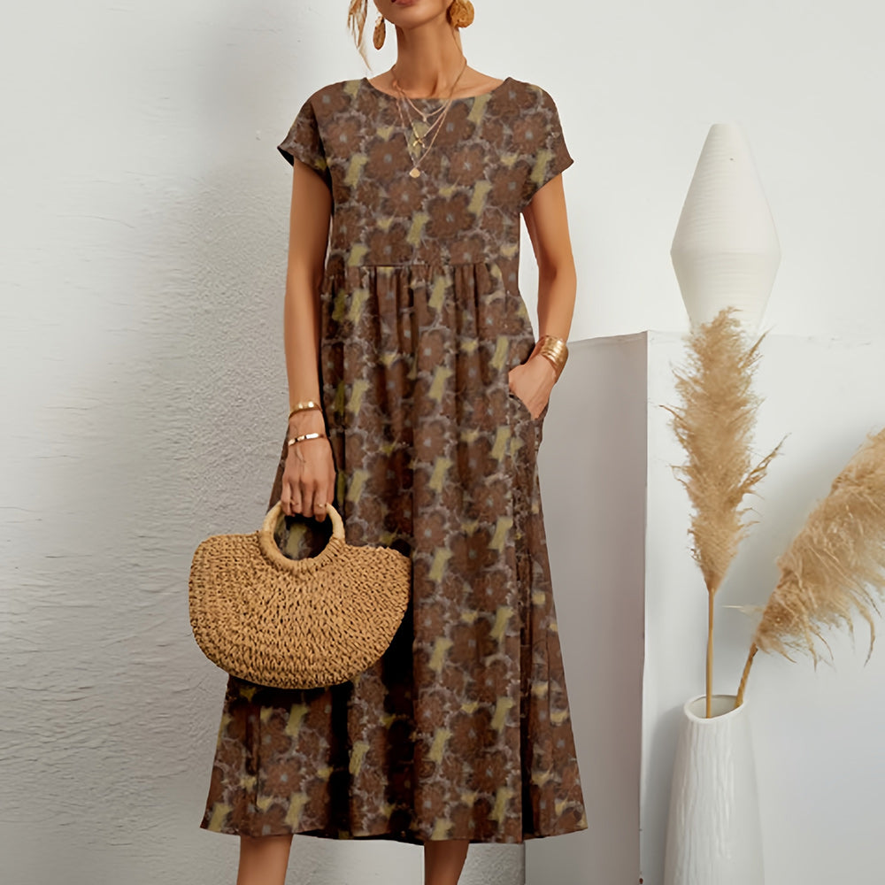 Robe Midi Femme avec Col Rond en Lin Lucyle