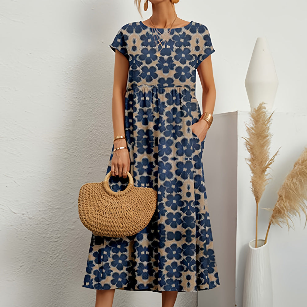 Robe Midi Femme avec Col Rond en Lin Lucyle