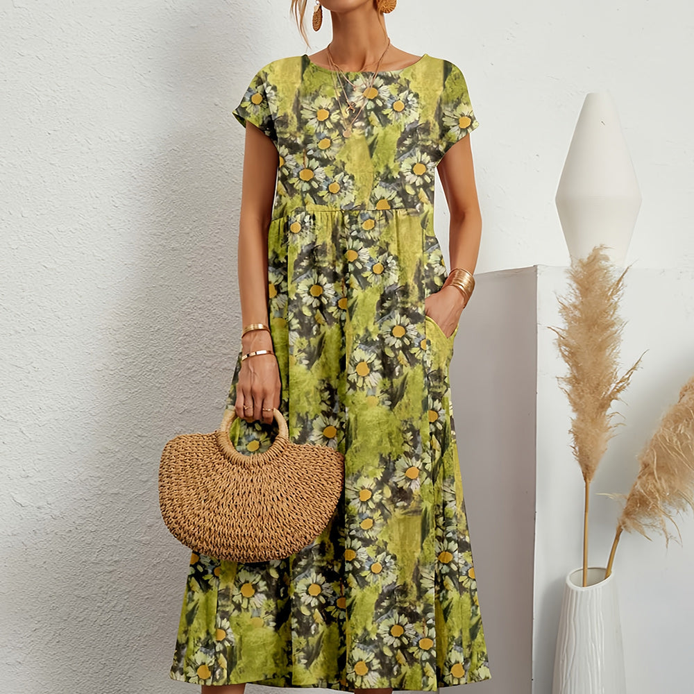 Robe Midi Femme avec Col Rond en Lin Lucyle