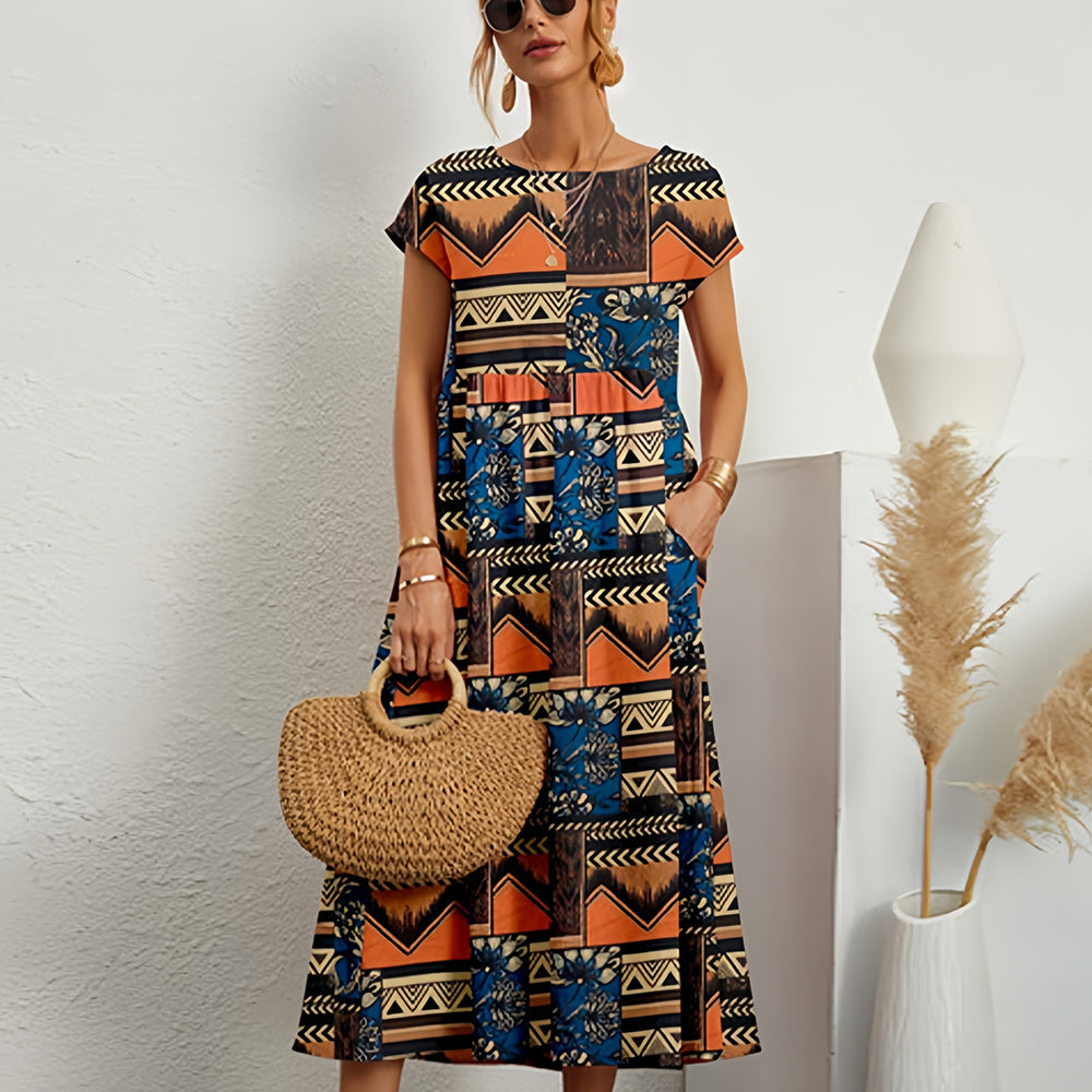Robe Midi Femme avec Col Rond en Lin Lucyle