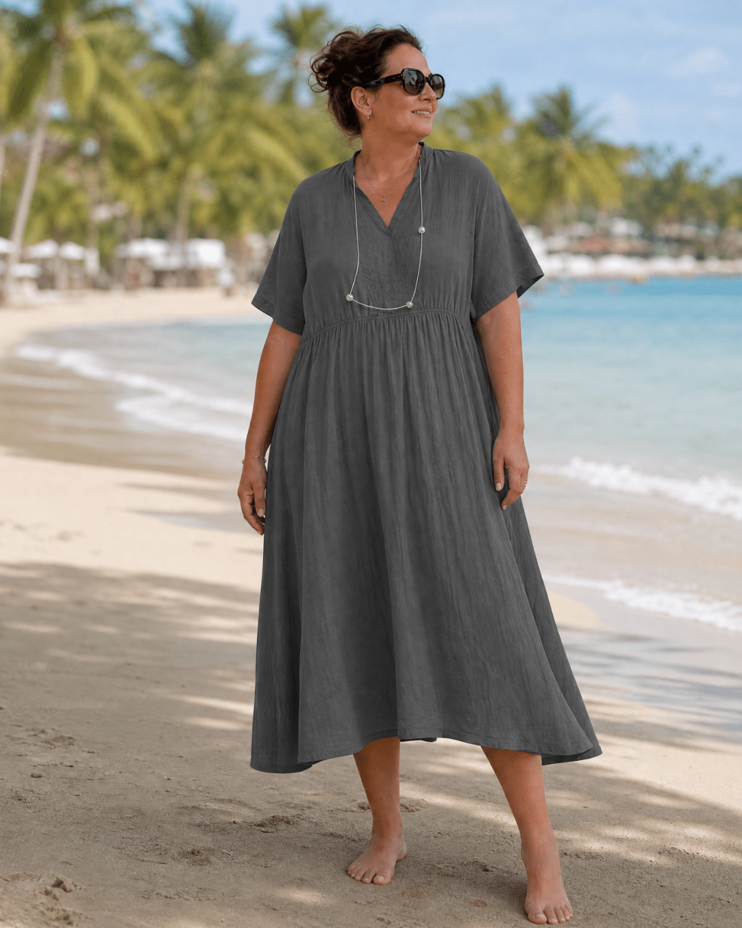 Robe Midi Femme avec Col en V Confortable Lucyle