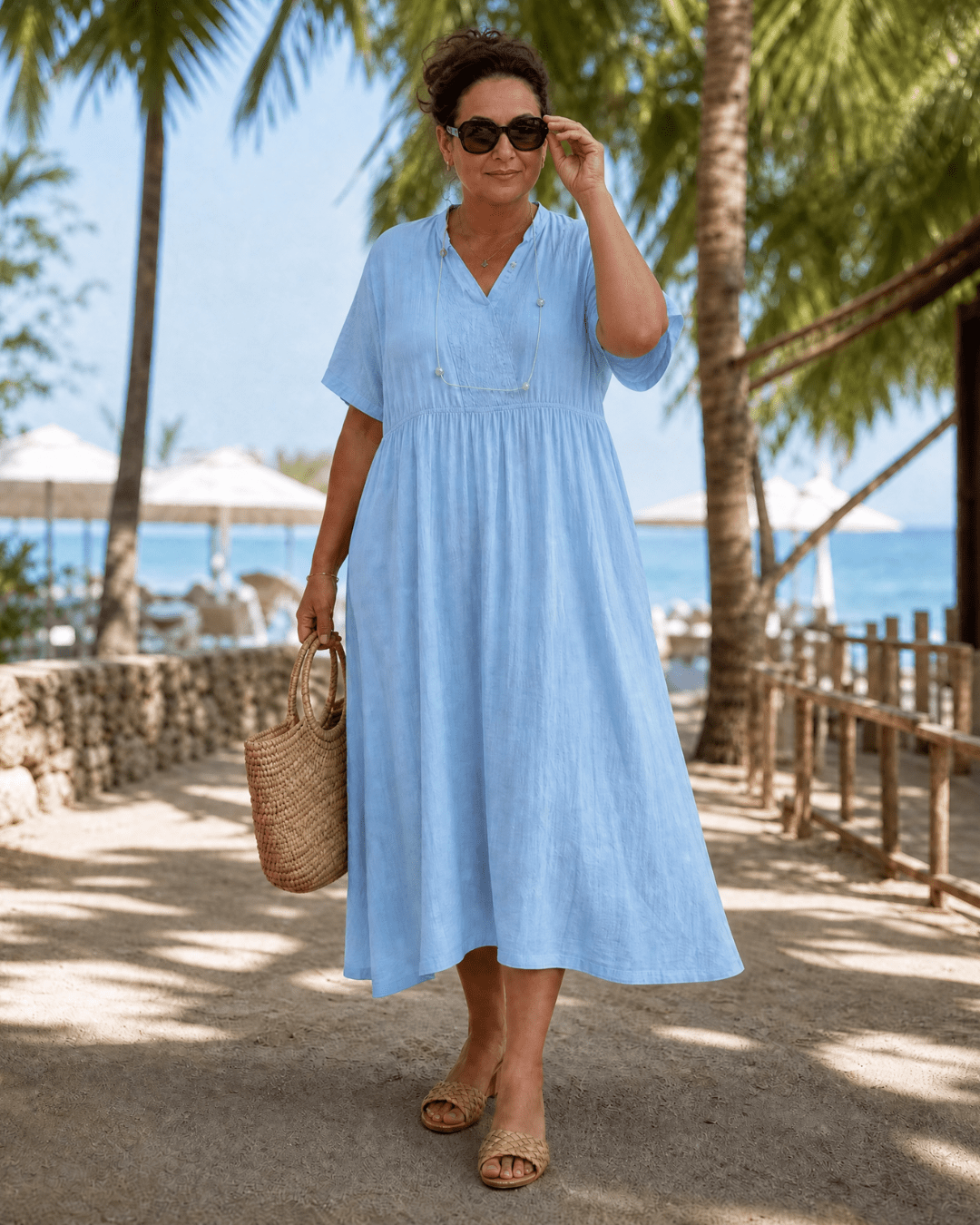Robe Midi Femme avec Col en V Confortable Lucyle