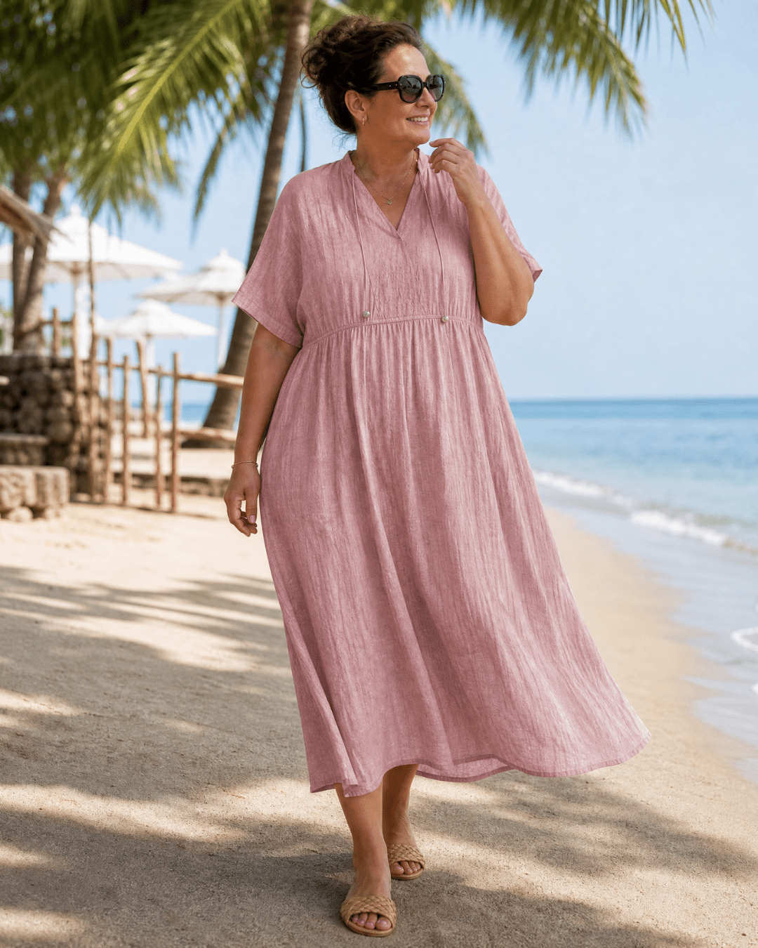 Robe Midi Femme avec Col en V Confortable Lucyle