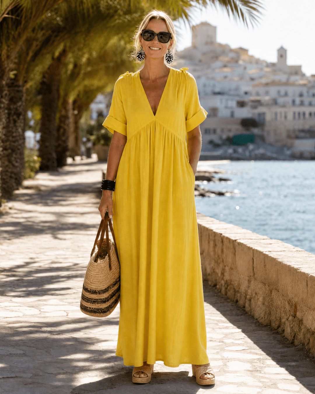Robe Midi Femme avec Col en V Fluide Lucyle