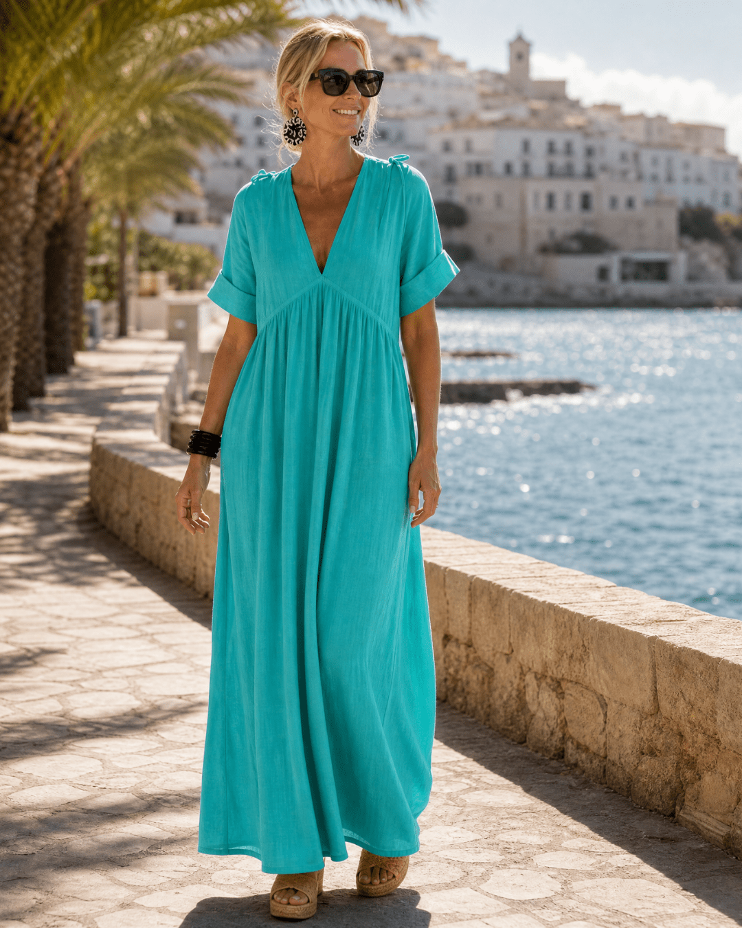 Robe Midi Femme avec Col en V Fluide Lucyle