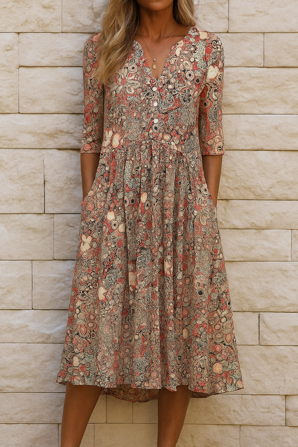 Robe Midi Femme avec Col en V Imprimée Lucyle