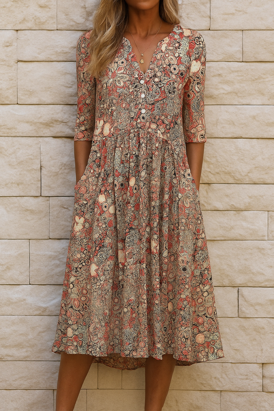 Robe Midi Femme avec Col en V Imprimée Lucyle