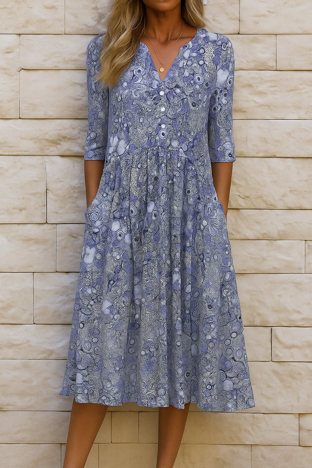 Robe Midi Femme avec Col en V Imprimée Lucyle
