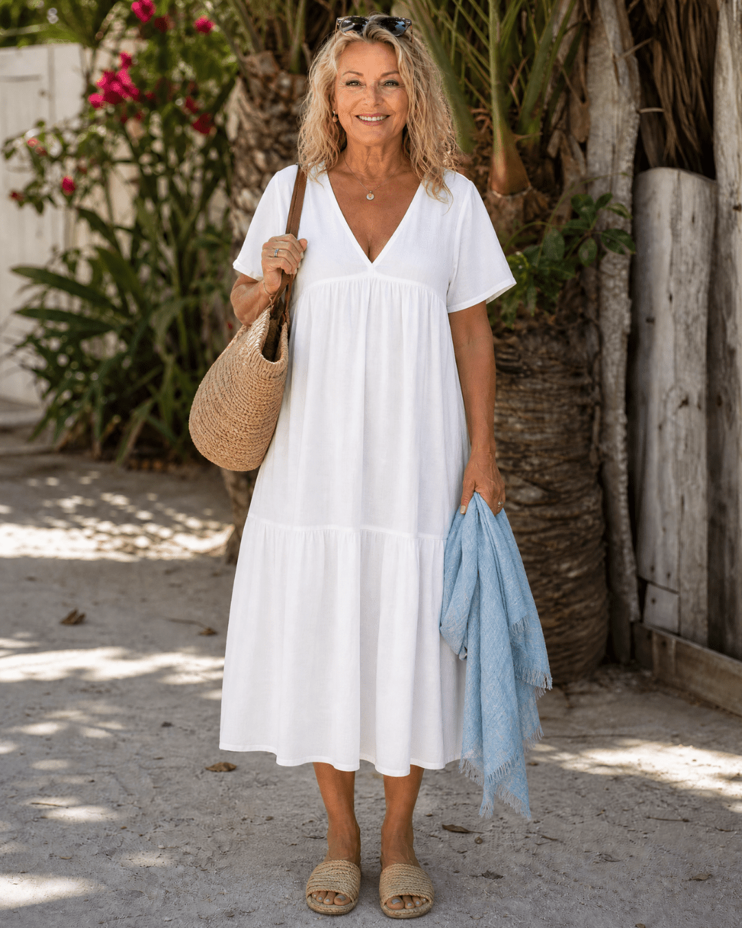 Robe Midi Femme avec Col en V et Manches Courtes Lucyle