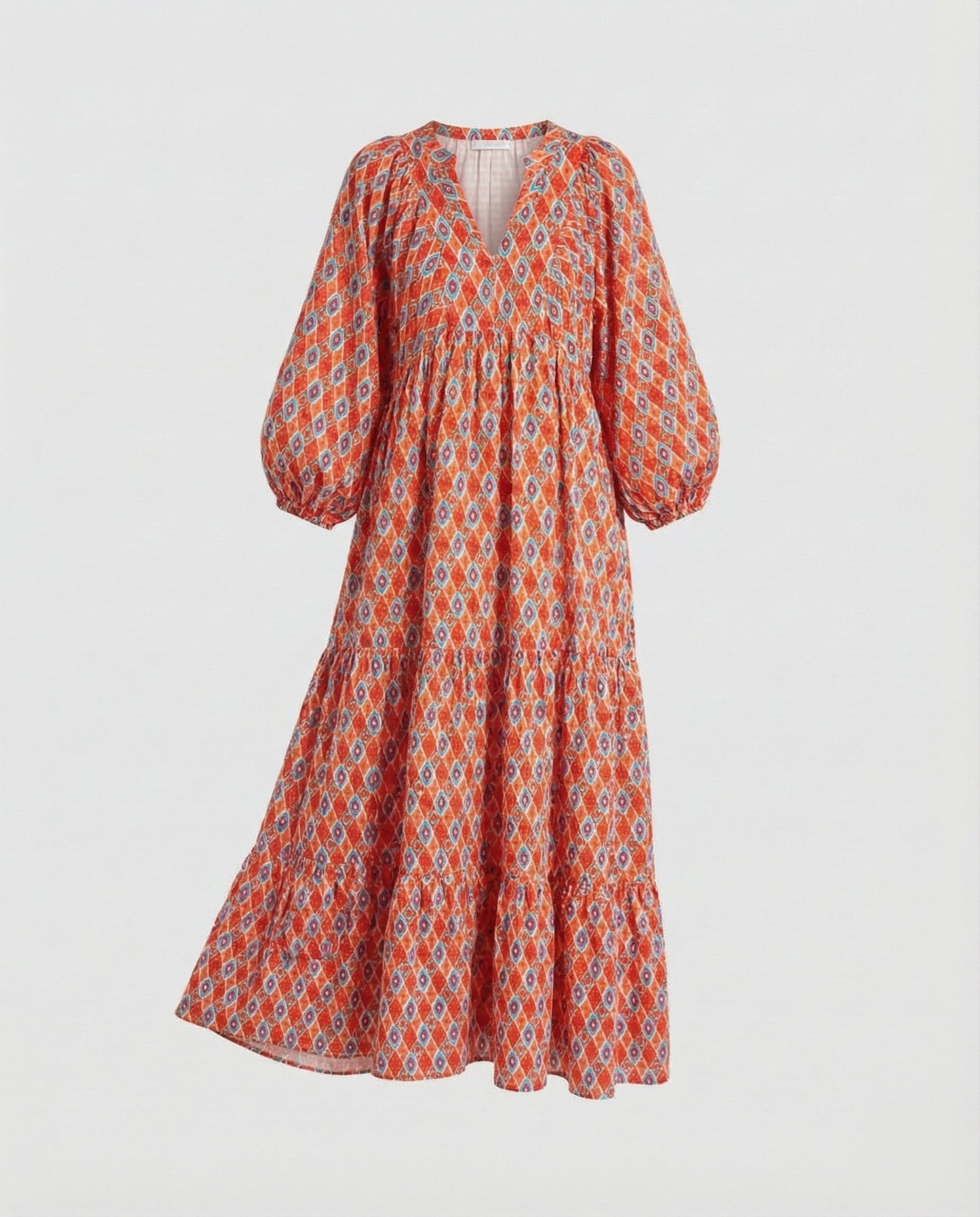 Robe Midi Femme avec Col en V et Manches Mi-Longues Lucyle