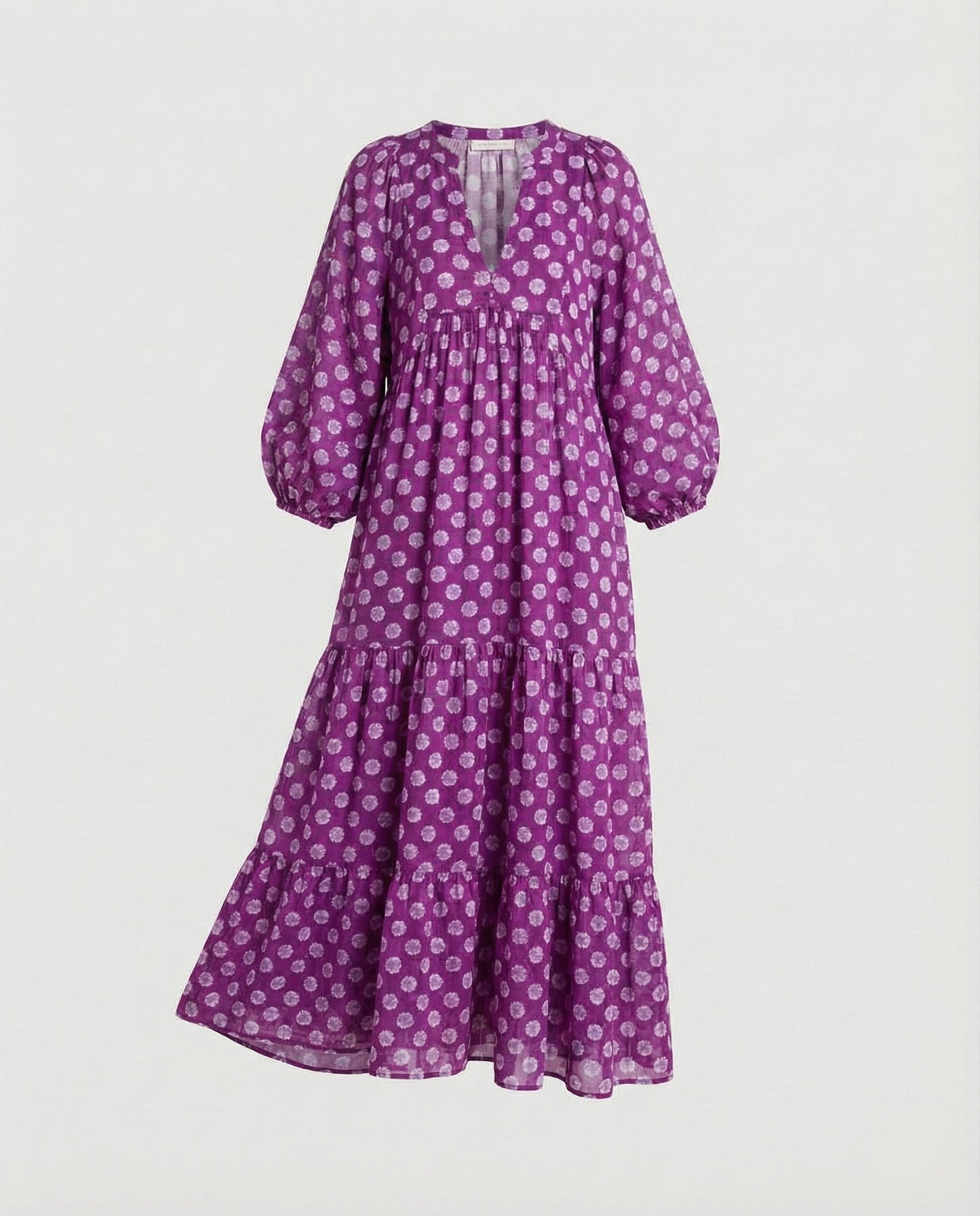 Robe Midi Femme avec Col en V et Manches Mi-Longues Lucyle