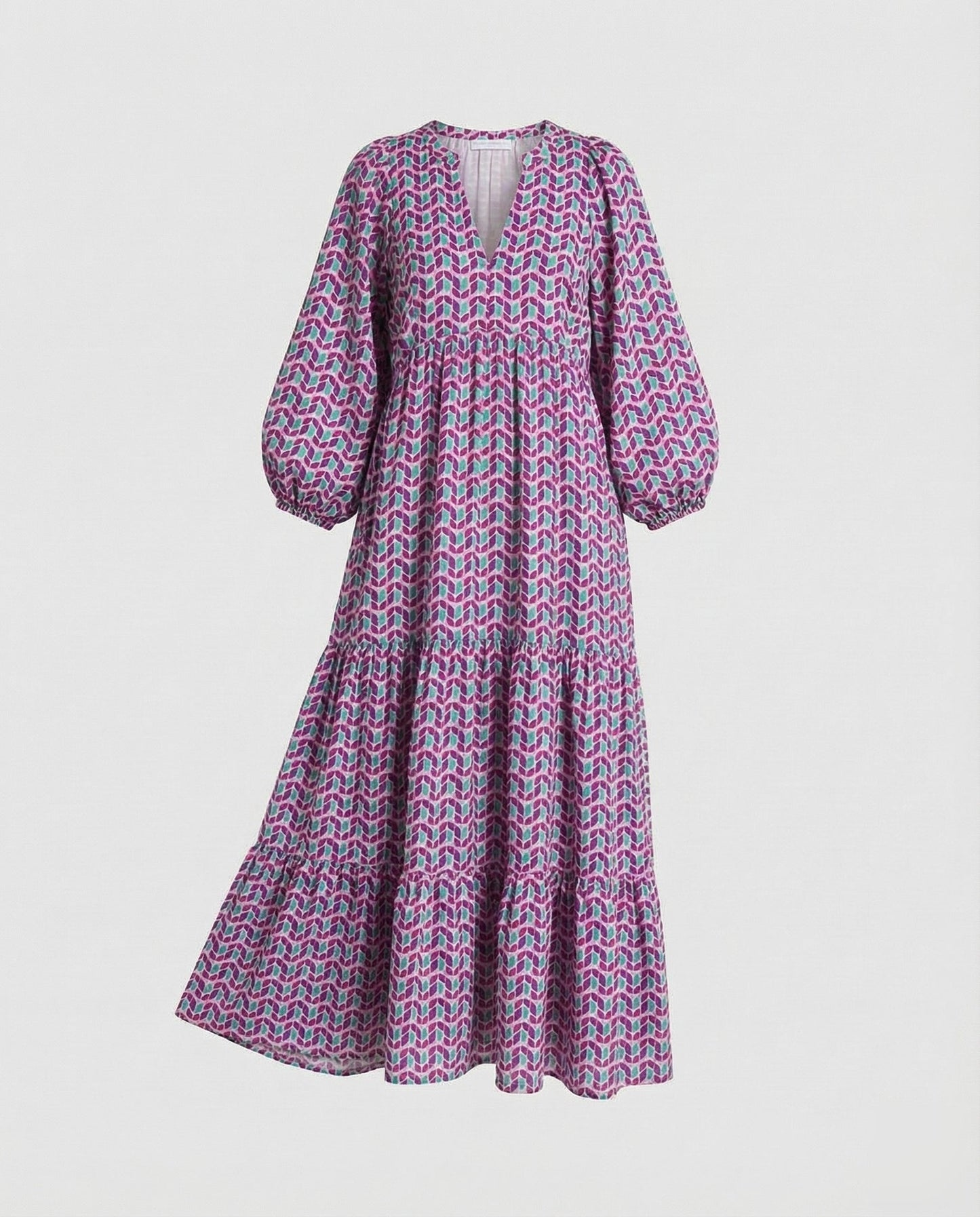Robe Midi Femme avec Col en V et Manches Mi-Longues Lucyle