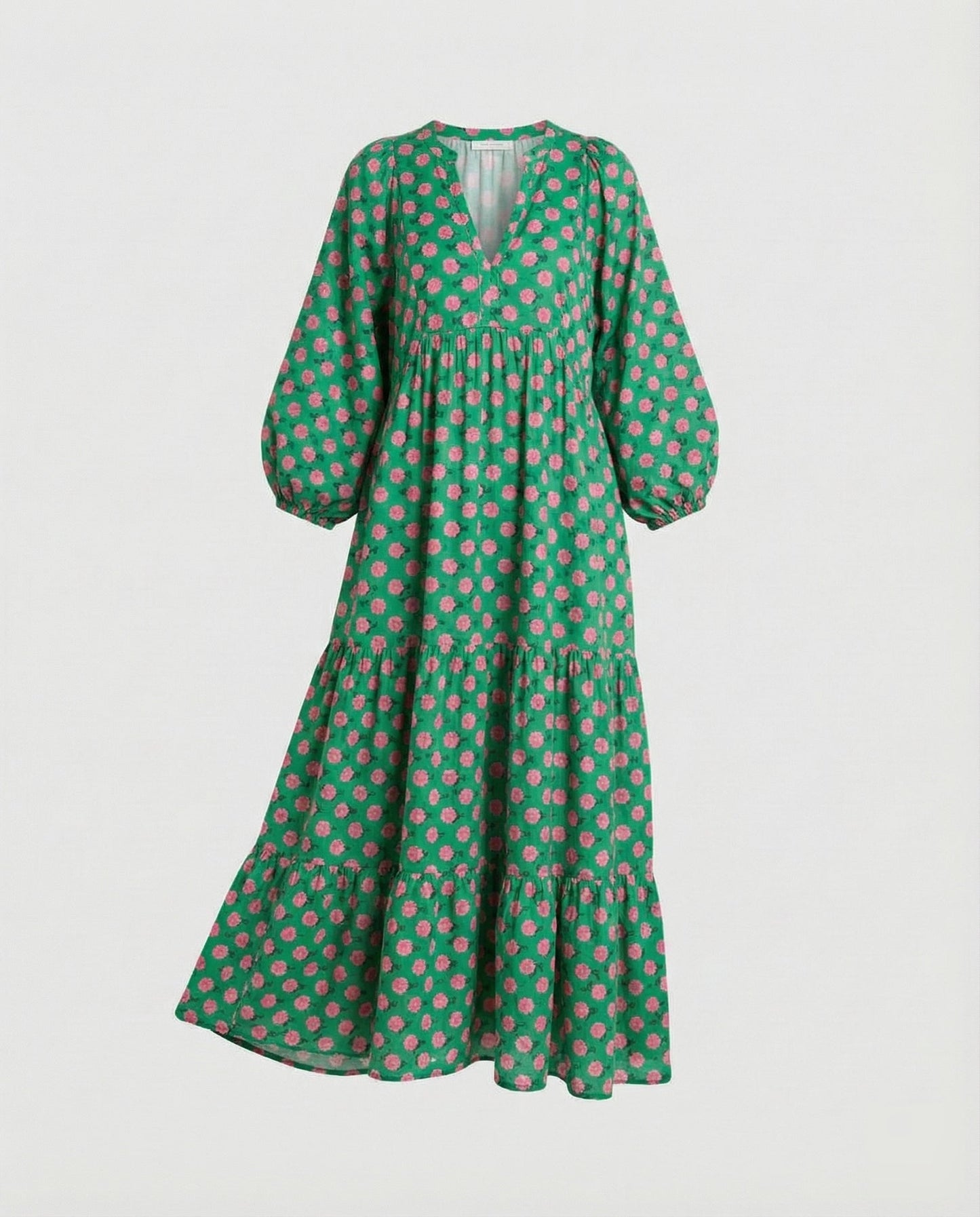 Robe Midi Femme avec Col en V et Manches Mi-Longues Lucyle