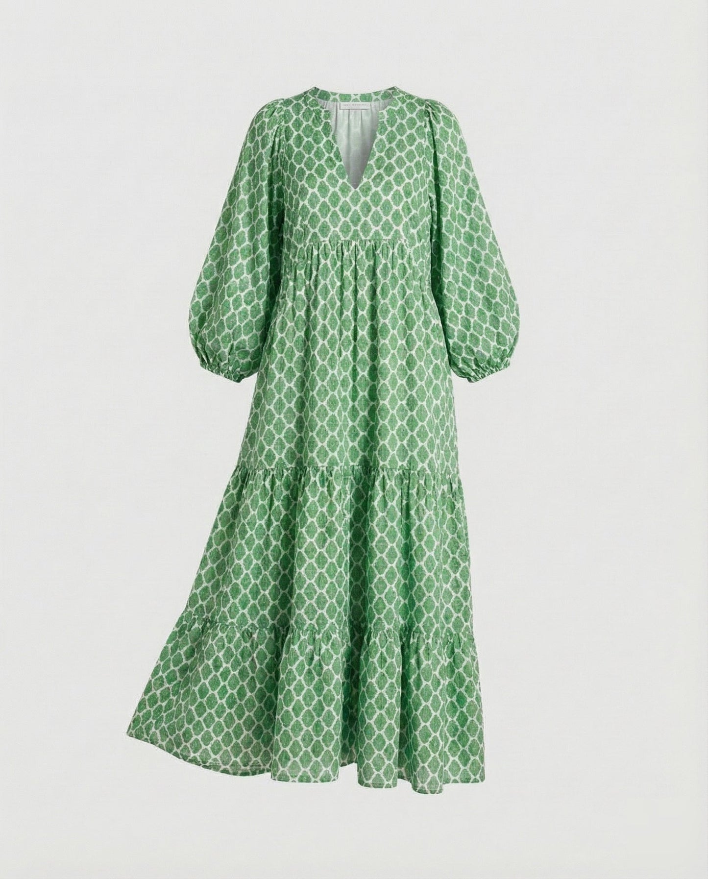 Robe Midi Femme avec Col en V et Manches Mi-Longues Lucyle