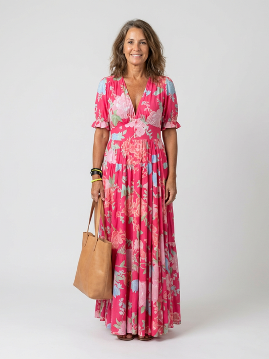 Robe Midi Femme avec Col en V et Taille Froncée Lucyle