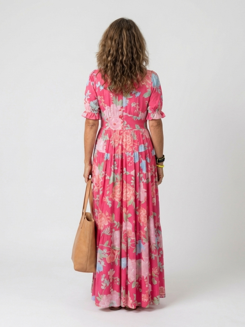 Robe Midi Femme avec Col en V et Taille Froncée Lucyle
