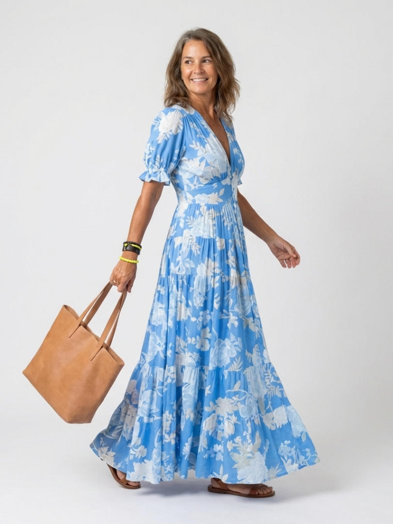 Robe Midi Femme avec Col en V et Taille Froncée Lucyle