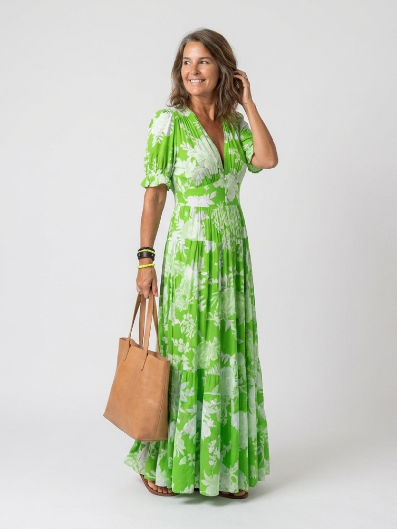 Robe Midi Femme avec Col en V et Taille Froncée Lucyle