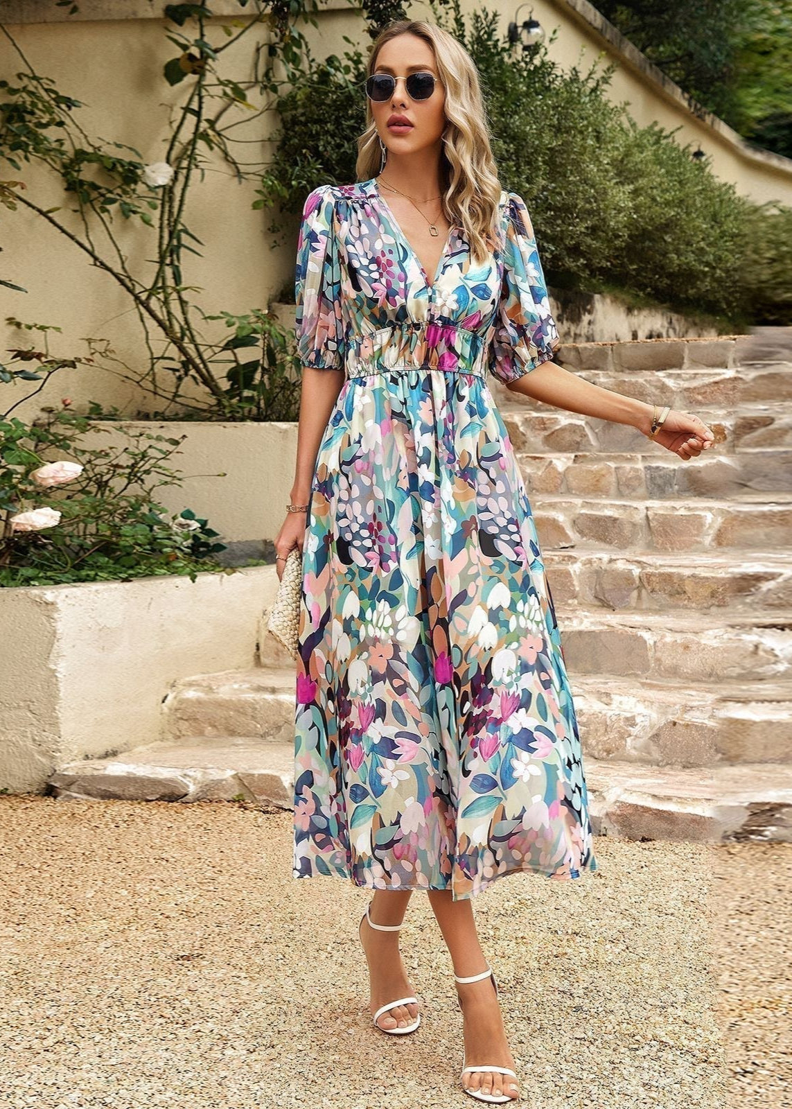 Robe Midi Femme avec Décolleté en V Lucyle