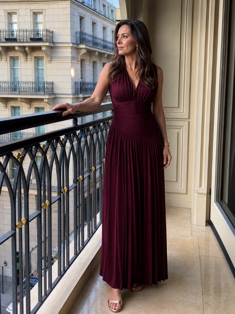 Robe Midi Femme avec Décolleté en V Plissé Lucyle