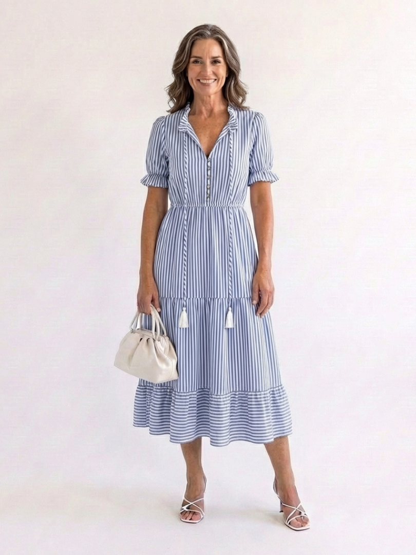 Robe Midi Femme avec Décolleté en V et Jupe à Volants Lucyle