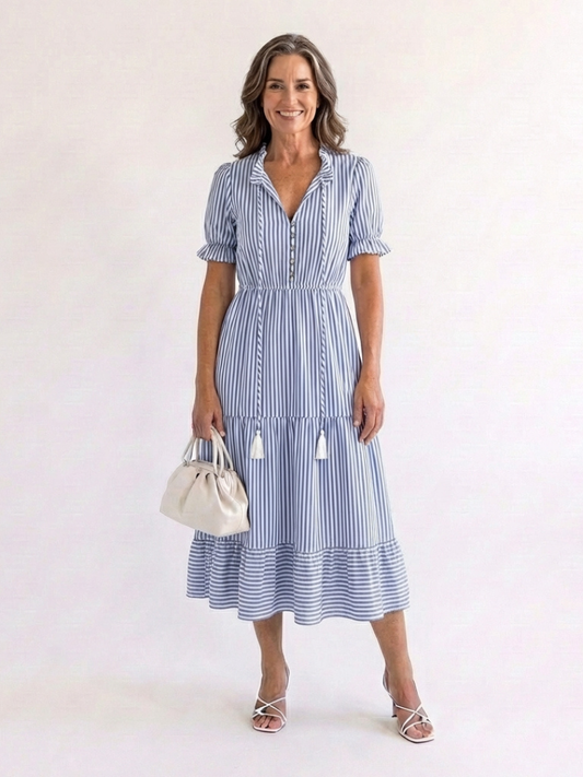 Robe Midi Femme avec Décolleté en V et Jupe à Volants Lucyle