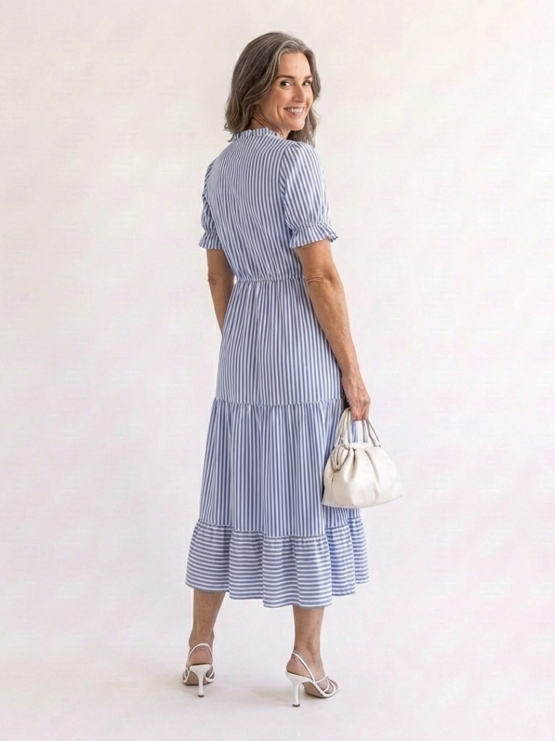 Robe Midi Femme avec Décolleté en V et Jupe à Volants Lucyle