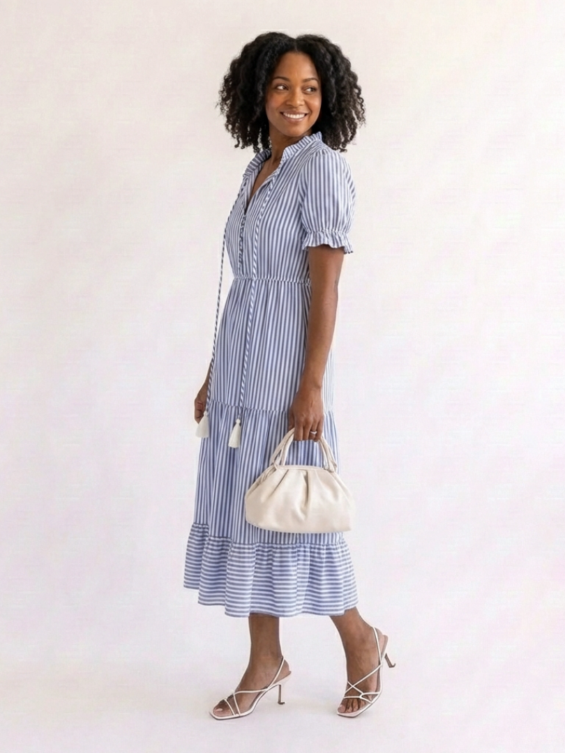 Robe Midi Femme avec Décolleté en V et Jupe à Volants Lucyle