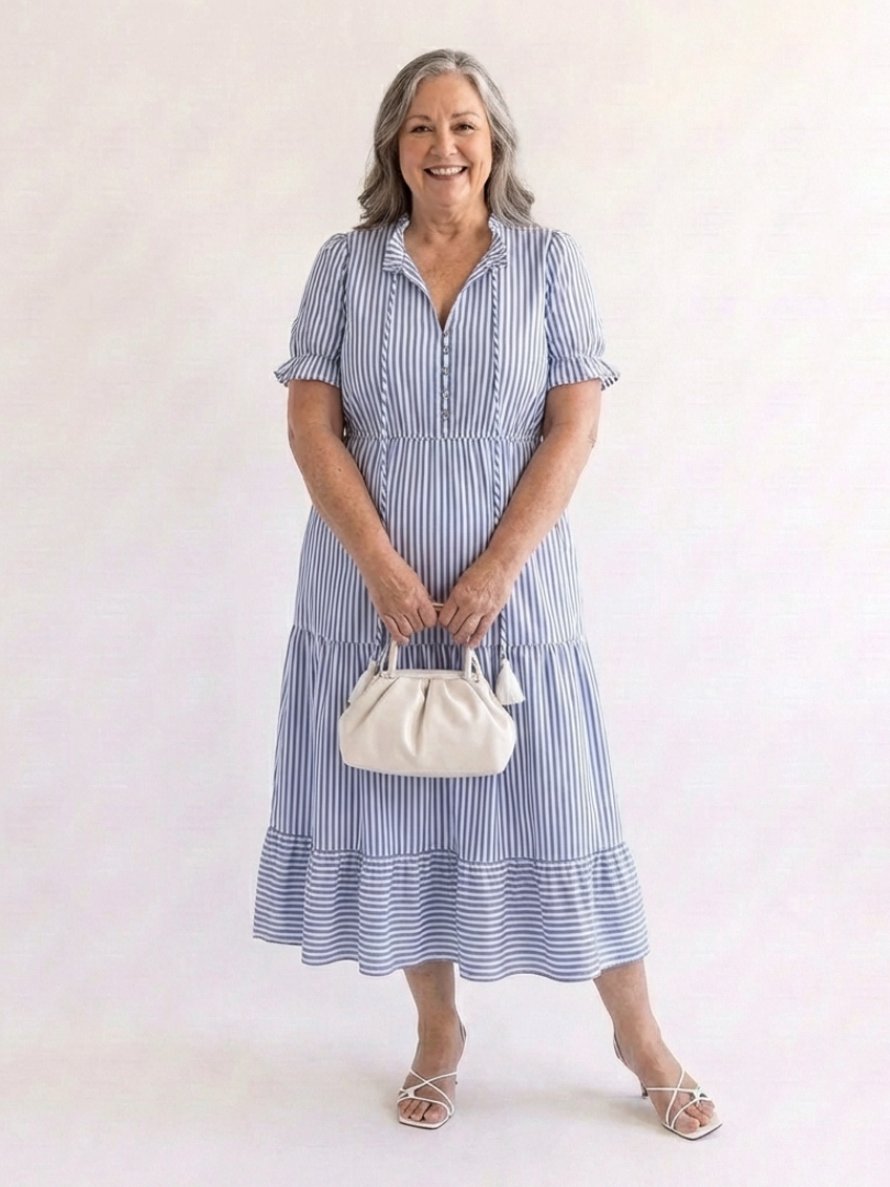 Robe Midi Femme avec Décolleté en V et Jupe à Volants Lucyle